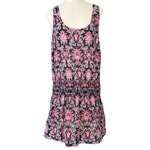 KATE SPADE Beach‎ Swimsuit Cover-Up Mini Dress Black Pink Smocked Size 38" Bust